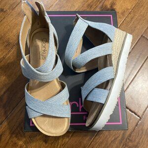 Corkys-Double Dutch Espadrille Wedge Women 7 US Blue Jean Back Zip